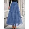 imagePRETTYGARDEN Tulle Skirts for Women 2025 Fall Fashion Tiered Flowy Elastic High Waisted ALine Casual Maxi Long SkirtGrey Blue