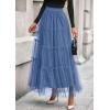 imagePRETTYGARDEN Tulle Skirts for Women 2025 Fall Fashion Tiered Flowy Elastic High Waisted ALine Casual Maxi Long SkirtGrey Blue