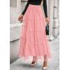 imagePRETTYGARDEN Tulle Skirts for Women 2025 Fall Fashion Tiered Flowy Elastic High Waisted ALine Casual Maxi Long SkirtLight Pink