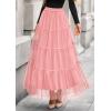 imagePRETTYGARDEN Tulle Skirts for Women 2025 Fall Fashion Tiered Flowy Elastic High Waisted ALine Casual Maxi Long SkirtLight Pink