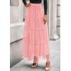 imagePRETTYGARDEN Tulle Skirts for Women 2025 Fall Fashion Tiered Flowy Elastic High Waisted ALine Casual Maxi Long SkirtLight Pink