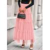 imagePRETTYGARDEN Tulle Skirts for Women 2025 Fall Fashion Tiered Flowy Elastic High Waisted ALine Casual Maxi Long SkirtLight Pink