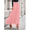 imagePRETTYGARDEN Tulle Skirts for Women 2025 Fall Fashion Tiered Flowy Elastic High Waisted ALine Casual Maxi Long SkirtLight Pink