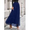 imagePRETTYGARDEN Tulle Skirts for Women 2025 Fall Fashion Tiered Flowy Elastic High Waisted ALine Casual Maxi Long SkirtNavy Blue
