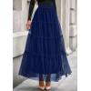 imagePRETTYGARDEN Tulle Skirts for Women 2025 Fall Fashion Tiered Flowy Elastic High Waisted ALine Casual Maxi Long SkirtNavy Blue