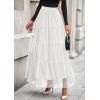 imagePRETTYGARDEN Tulle Skirts for Women 2025 Fall Fashion Tiered Flowy Elastic High Waisted ALine Casual Maxi Long SkirtWhite