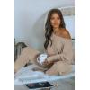 imagePRETTYGARDEN Two Piece Sets for Women Fall 2025 Ribbed Knit Off Shoulder Tops Lounge Pants Tracksuit Fashion ClothingApricot