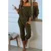 imagePRETTYGARDEN Two Piece Sets for Women Fall 2025 Ribbed Knit Off Shoulder Tops Lounge Pants Tracksuit Fashion ClothingArmy Green