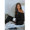 imagePRETTYGARDEN Two Piece Sets for Women Fall 2025 Ribbed Knit Off Shoulder Tops Lounge Pants Tracksuit Fashion ClothingBlack