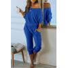 imagePRETTYGARDEN Two Piece Sets for Women Fall 2025 Ribbed Knit Off Shoulder Tops Lounge Pants Tracksuit Fashion ClothingDark Blue