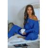 imagePRETTYGARDEN Two Piece Sets for Women Fall 2025 Ribbed Knit Off Shoulder Tops Lounge Pants Tracksuit Fashion ClothingDark Blue