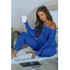 imagePRETTYGARDEN Two Piece Sets for Women Fall 2025 Ribbed Knit Off Shoulder Tops Lounge Pants Tracksuit Fashion ClothingDark Blue