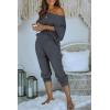 imagePRETTYGARDEN Two Piece Sets for Women Fall 2025 Ribbed Knit Off Shoulder Tops Lounge Pants Tracksuit Fashion ClothingDark Grey