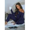 imagePRETTYGARDEN Two Piece Sets for Women Fall 2025 Ribbed Knit Off Shoulder Tops Lounge Pants Tracksuit Fashion ClothingDark Sea Blue