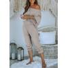 imagePRETTYGARDEN Two Piece Sets for Women Fall 2025 Ribbed Knit Off Shoulder Tops Lounge Pants Tracksuit Fashion ClothingGrey