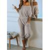 imagePRETTYGARDEN Two Piece Sets for Women Fall 2025 Ribbed Knit Off Shoulder Tops Lounge Pants Tracksuit Fashion ClothingGrey