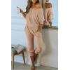 imagePRETTYGARDEN Two Piece Sets for Women Fall 2025 Ribbed Knit Off Shoulder Tops Lounge Pants Tracksuit Fashion ClothingKhaki