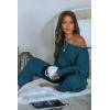 imagePRETTYGARDEN Two Piece Sets for Women Fall 2025 Ribbed Knit Off Shoulder Tops Lounge Pants Tracksuit Fashion ClothingLake Blue
