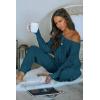 imagePRETTYGARDEN Two Piece Sets for Women Fall 2025 Ribbed Knit Off Shoulder Tops Lounge Pants Tracksuit Fashion ClothingLake Blue