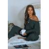 imagePRETTYGARDEN Two Piece Sets for Women Fall 2025 Ribbed Knit Off Shoulder Tops Lounge Pants Tracksuit Fashion ClothingNavy