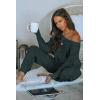imagePRETTYGARDEN Two Piece Sets for Women Fall 2025 Ribbed Knit Off Shoulder Tops Lounge Pants Tracksuit Fashion ClothingNavy