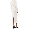 imagePRETTYGARDEN Women 2025 Semi Formal Midi Dresses Long Sleeve Bodycon Tie Waist Slit Wedding Guest Cocktail Fall Fashion DressWhite