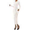 imagePRETTYGARDEN Women 2025 Semi Formal Midi Dresses Long Sleeve Bodycon Tie Waist Slit Wedding Guest Cocktail Fall Fashion DressWhite