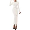 imagePRETTYGARDEN Women 2025 Semi Formal Midi Dresses Long Sleeve Bodycon Tie Waist Slit Wedding Guest Cocktail Fall Fashion DressWhite