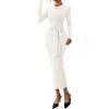 imagePRETTYGARDEN Women 2025 Semi Formal Midi Dresses Long Sleeve Bodycon Tie Waist Slit Wedding Guest Cocktail Fall Fashion DressWhite
