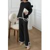 imagePRETTYGARDEN Womens 2 Piece Fall Knit Sweater Set Long Sleeve Tops Wide Leg Pants Sweatsuit Tracksuit Outfit Winter ClothingBlack