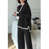 imagePRETTYGARDEN Womens 2 Piece Fall Knit Sweater Set Long Sleeve Tops Wide Leg Pants Sweatsuit Tracksuit Outfit Winter ClothingBlack