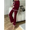 imagePRETTYGARDEN Womens 2 Piece Fall Knit Sweater Set Long Sleeve Tops Wide Leg Pants Sweatsuit Tracksuit Outfit Winter ClothingWine Red