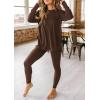 imagePRETTYGARDEN Womens 2 Piece Outfits 2025 Fall Casual Long Sleeve Tunic Tops Legging Pants Matching Lounge Sets SweatsuitsCoffee