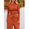 imagePRETTYGARDEN Womens 2 Piece Sets 2025 Fall Long Sleeve Crop Tops Wide Leg Pants Matching Outfit Tracksuits Fashion ClothingBrick Red