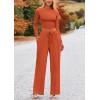 imagePRETTYGARDEN Womens 2 Piece Sets 2025 Fall Long Sleeve Crop Tops Wide Leg Pants Matching Outfit Tracksuits Fashion ClothingBrick Red