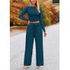 imagePRETTYGARDEN Womens 2 Piece Sets 2025 Fall Long Sleeve Crop Tops Wide Leg Pants Matching Outfit Tracksuits Fashion ClothingLake Blue