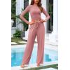 imagePRETTYGARDEN Womens 2 Piece Sets 2025 Fall Long Sleeve Crop Tops Wide Leg Pants Matching Outfit Tracksuits Fashion ClothingPink