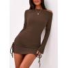 imagePRETTYGARDEN Womens 2025 Fall Off The Shoulder Dresses Casual Long Sleeve Ruched Side Slit Cocktail Party Bodycon Mini DressBrown