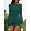 imagePRETTYGARDEN Womens 2025 Fall Off The Shoulder Dresses Casual Long Sleeve Ruched Side Slit Cocktail Party Bodycon Mini DressDark Green