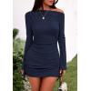imagePRETTYGARDEN Womens 2025 Fall Off The Shoulder Dresses Casual Long Sleeve Ruched Side Slit Cocktail Party Bodycon Mini DressNavy Blue