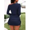 imagePRETTYGARDEN Womens 2025 Fall Off The Shoulder Dresses Casual Long Sleeve Ruched Side Slit Cocktail Party Bodycon Mini DressNavy Blue