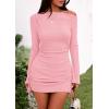 imagePRETTYGARDEN Womens 2025 Fall Off The Shoulder Dresses Casual Long Sleeve Ruched Side Slit Cocktail Party Bodycon Mini DressPink