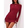 imagePRETTYGARDEN Womens 2025 Fall Off The Shoulder Dresses Casual Long Sleeve Ruched Side Slit Cocktail Party Bodycon Mini DressRed
