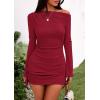imagePRETTYGARDEN Womens 2025 Fall Off The Shoulder Dresses Casual Long Sleeve Ruched Side Slit Cocktail Party Bodycon Mini DressRed