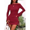 imagePRETTYGARDEN Womens 2025 Fall Off The Shoulder Dresses Casual Long Sleeve Ruched Side Slit Cocktail Party Bodycon Mini DressRed
