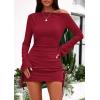 imagePRETTYGARDEN Womens 2025 Fall Off The Shoulder Dresses Casual Long Sleeve Ruched Side Slit Cocktail Party Bodycon Mini DressRed