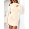 imagePRETTYGARDEN Womens 2025 Fall Short Formal Dresses Long Sleeve Mock Neck Elegant Wedding Guest Party Club Bodycon Mini DressBeige