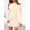 imagePRETTYGARDEN Womens 2025 Fall Short Formal Dresses Long Sleeve Mock Neck Elegant Wedding Guest Party Club Bodycon Mini DressBeige