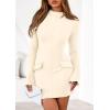 imagePRETTYGARDEN Womens 2025 Fall Short Formal Dresses Long Sleeve Mock Neck Elegant Wedding Guest Party Club Bodycon Mini DressBeige
