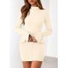 imagePRETTYGARDEN Womens 2025 Fall Short Formal Dresses Long Sleeve Mock Neck Elegant Wedding Guest Party Club Bodycon Mini DressBeige